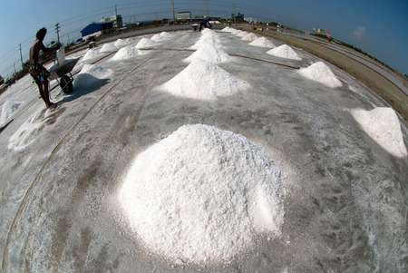 Workers are working at a salt farm in Thailand.のeditorial素材
