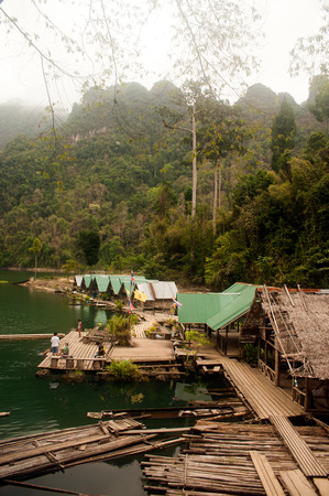 Floating house on Cheow Larn lake in Khao Sok National park, Thailand.のeditorial素材