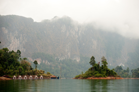 Floating house on Cheow Larn lake in Khao Sok National park, Thailand.のeditorial素材