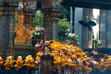 The shrine of the four-faced Brahma (Phra Phrom) in Bangkok,Thailand.の写真素材