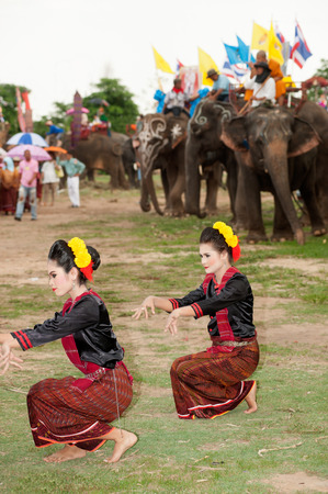 Group of traditional dancing in Ordination parade on elephant\\のeditorial素材