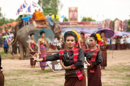 Group of traditional dancing in Ordination parade on elephant\\のeditorial素材