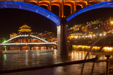 Night scene of Fenghuang ancient city  Phoenix town .のeditorial素材