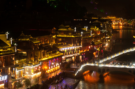 Night scene of Fenghuang ancient city  Phoenix town .のeditorial素材