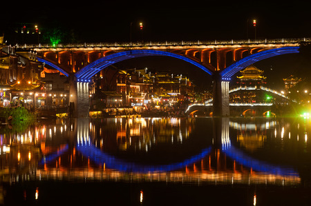 Night scene of Fenghuang ancient city  Phoenix town .のeditorial素材