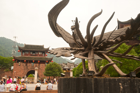 Phoenix sculpture on downtown of Fenghuang ancient city.のeditorial素材