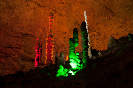 Colorful of Huanglong cave or Yellow Dragon cave in China.の写真素材