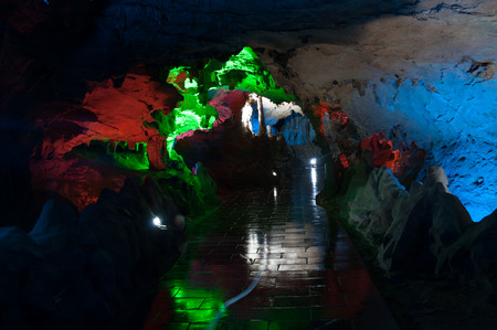 Colorful of Huanglong cave or Yellow Dragon cave in China.の写真素材