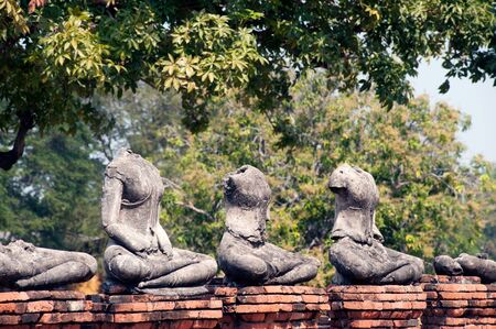 Ancient Buddha in Wat Chaiwatthanaram,Ayutthaya Historical Park of Thailand.の写真素材