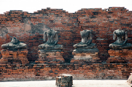 Ancient Buddha in Wat Chaiwatthanaram,Ayutthaya Historical Park of Thailand.の写真素材