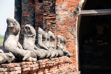Ancient Buddha in Wat Chaiwatthanaram,Ayutthaya Historical Park of Thailand.の写真素材