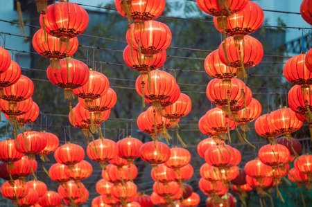 The traditional Chinese new year lanterns are for celebration.の写真素材