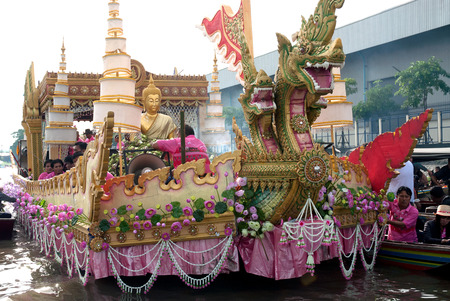 Boat parade of Rub Bua Festival ( Lotus Throwing Festival ) in Thailand.