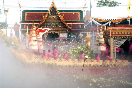 Boat parade of Rub Bua Festival ( Lotus Throwing Festival ) in Thailand.