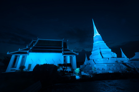 Colorful twilight of Phra Samut Chedi Pagoda in Thailand.の写真素材