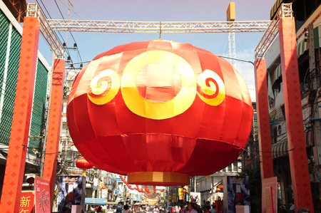 The largest red Chinese lanterns hanging show for Chinese New Year Festival in Thailand.のeditorial素材