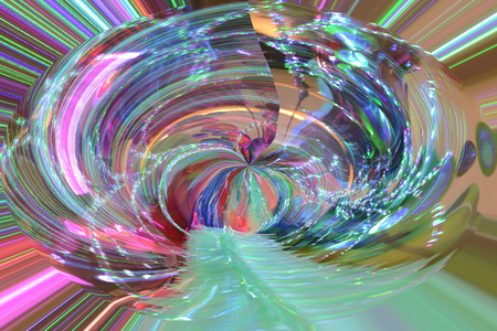 Abstract of zoom in or zoom out long exposure a colorful ribbon decorated a party at night.