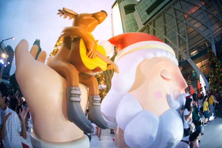 Bangkok , Thailand - December 5,2017: Santa and animal statue of light decorate beautiful on Christmas Tree Celebration 2018 at Central World Department store for Christmas day and Happy New Year  event on December 5,2017 in Bangkok capital city, Thailandのeditorial素材