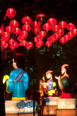 Chinese God and Lantern hanging for Chinese New Year Celebration.の写真素材