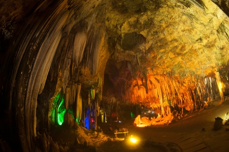 The Khao Bin Cave offers truly amazing scenes of plentiful stalactite and stalagmite formations in Thailand.の写真素材