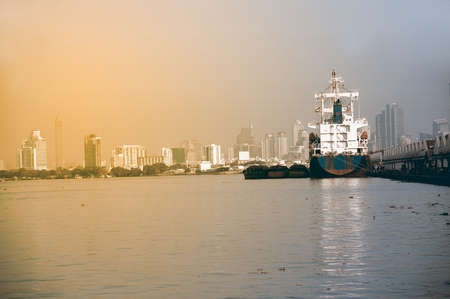 Cargo ship on the port in Thailand.の写真素材