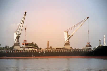 Cargo ship on the port in Thailand.の写真素材