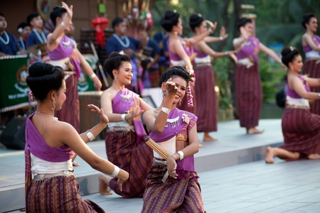 Bangkok Thailand - January 26 , 2019 : Unidentified dancer is dancing a Northeastern traditional Thai dancing in Participants take part in the celebration of Thailand tourism Festival on January 26 ,2019 at Lumpini Park , Bangkok capital city in Thailand.のeditorial素材