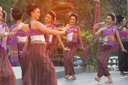 Bangkok Thailand - January 26 , 2019 : Unidentified dancer is dancing a Northeastern traditional Thai dancing in Participants take part in the celebration of Thailand tourism Festival on January 26 ,2019 at Lumpini Park , Bangkok capital city in Thailand.のeditorial素材