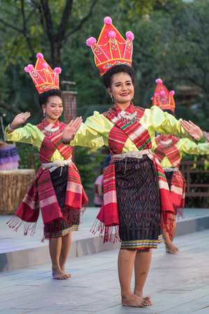 Bangkok Thailand - January 26 , 2019 : Unidentified dancer is dancing a Northeastern traditional Thai dancing in Participants take part in the celebration of Thailand tourism Festival on January 26 ,2019 at Lumpini Park , Bangkok capital city in Thailand.のeditorial素材