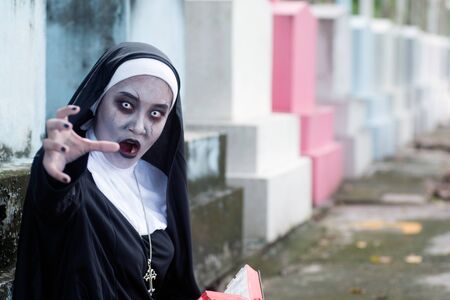 Rendering of a ghost nun or demon in the Churchyard.の写真素材
