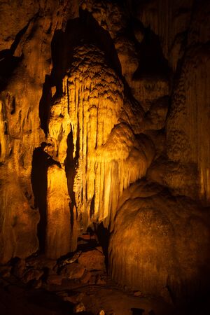 Beautiful stalactites and stalagmites Inside the Khao Luang Cave in Petchaburi Province in middle of Thailand.の写真素材