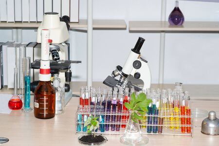 Tools and tubes used to put chemicals In the chemical laboratoryの写真素材