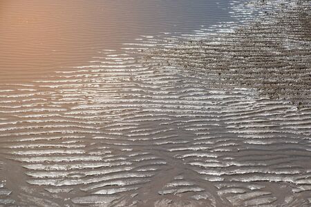Natural sand patterns in beach at low tide.