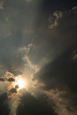 Sunset sky Vast on a sunny day with a bright beam and beautiful clouds.の写真素材