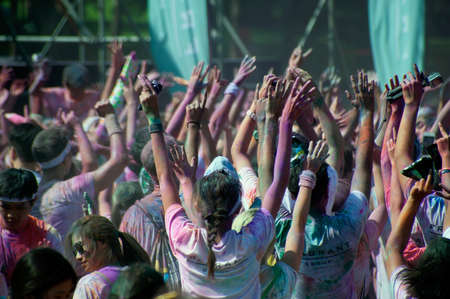 BANGKOK,THAILAND - NOVEMBER 1, 2015 : Unidentified People are spotted during The Color Run street...