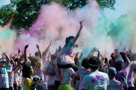 BANGKOK,THAILAND - NOVEMBER 1, 2015 : Unidentified People are spotted during The Color Run street...