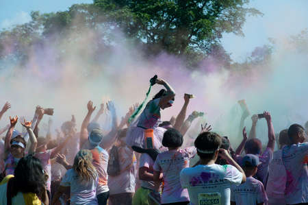 BANGKOK,THAILAND - NOVEMBER 1, 2015 : Unidentified People are spotted during The Color Run street...