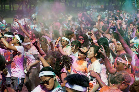 BANGKOK,THAILAND - NOVEMBER 1, 2015 : Unidentified People are spotted during The Color Run street...