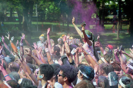 BANGKOK,THAILAND - NOVEMBER 1, 2015 : Unidentified People are spotted during The Color Run street...