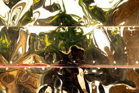 Metallic gold color, shiny reflective textured background.