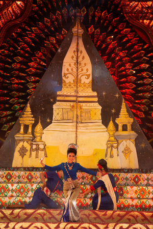 KHON KAEN,THAILAND â NOVEMBER  29 , 2019 : Unidentified dancer is traditional dance performance on stage take part in the  celebration of International silk " Pook Xiao" tradition and red cross fair.のeditorial素材