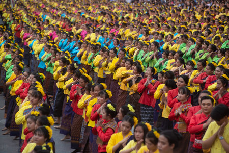 KHON KAEN,THAILAND â€“ NOV 28 , 2019 : Grouping with a large of unidentified peoples are folk...