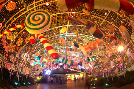 BANGKOK ,THAILAND - DEC 4 , 2020 : Light and ball star decorate beautiful on Christmas Tree Celebration 2021 at Central World Department store for Christmas day and Happy New Year event in Bangkok.のeditorial素材