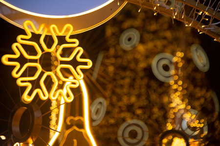 BANGKOK ,THAILAND - DEC 4 , 2020 : Light and ball star decorate beautiful on Christmas Tree Celebration 2021 at Central World Department store for Christmas day and Happy New Year event in Bangkok.のeditorial素材