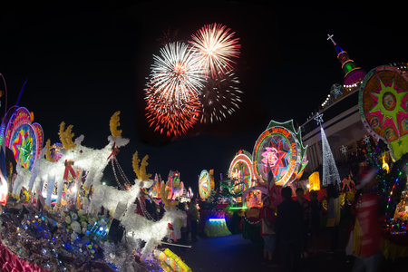 SAKON NAKHON,THAILAND - DEC 25,2018 :Firework at the celebrating Christmas with the dazzling star...