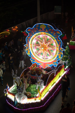 SAKON NAKHON,THAILAND - DEC 25,2018 : The celebrating Christmas with the dazzling star parade on...