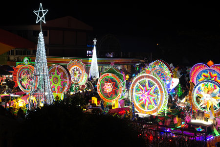 SAKON NAKHON,THAILAND - DEC 25,2018 : The celebrating Christmas with the dazzling star parade on more than 200 cars together with a Santa Claus and angels parade of Christmas Star Festival.のeditorial素材