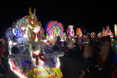 SAKON NAKHON,THAILAND - DEC 25,2018 : The celebrating Christmas with the dazzling star parade on...