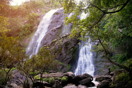 Khlong Lan Waterfall is a beautiful and famous waterfall. in National parks and in the rainforests of Thailand.の写真素材