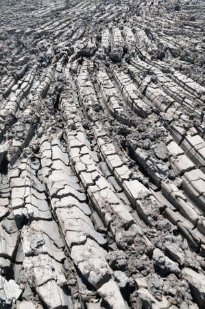 A texture and background of The fissures of the plowed and heated soil dry and crack.の写真素材